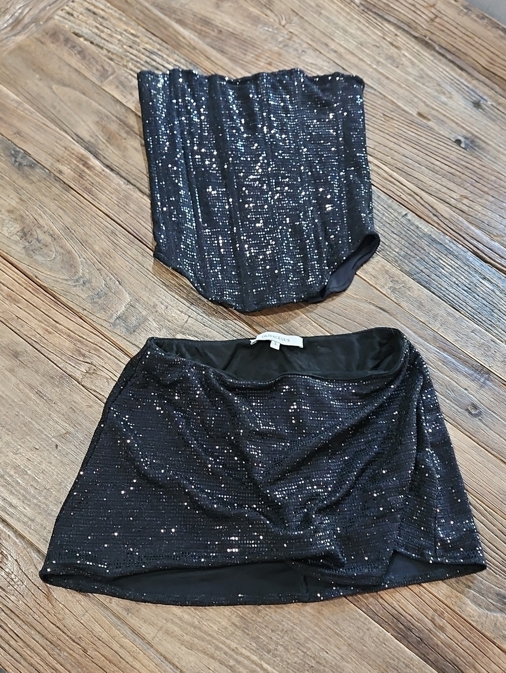 Olivaceous Black Sequin Mini Skort Set